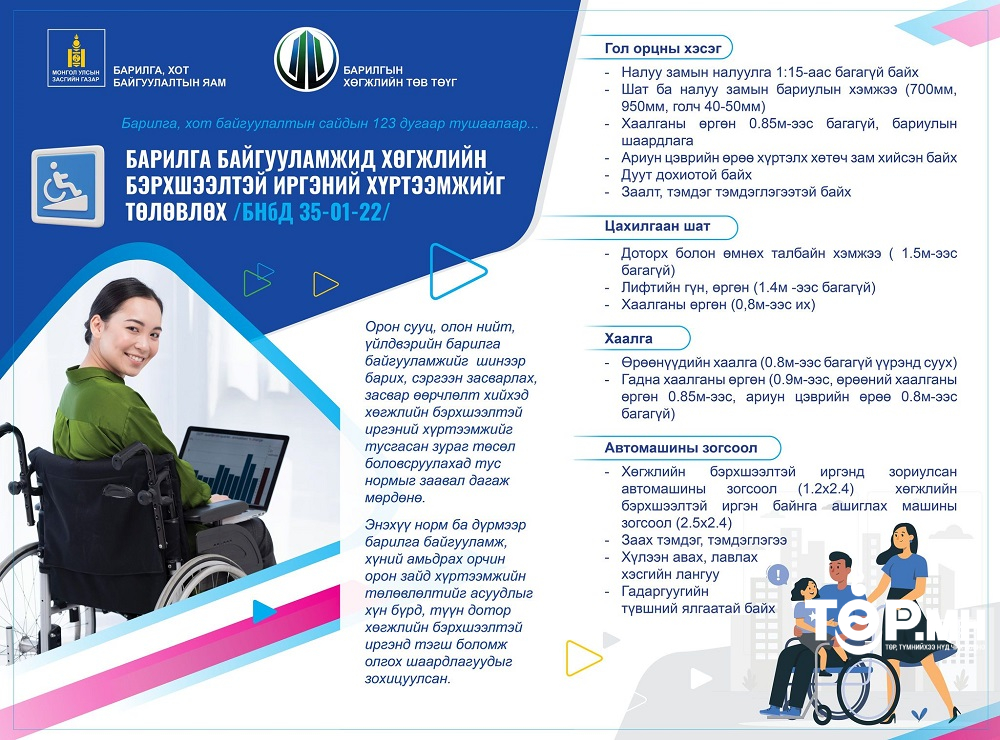 "Барилга байгууламжид хөгжлийн бэрхшээлтэй иргэний хүртээмжийг төлөвлөх" /БНБД35-01-22/