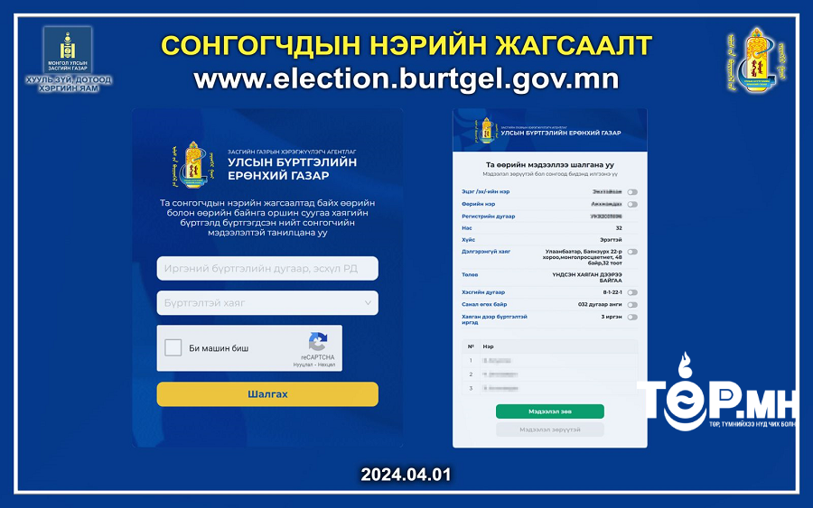 "Сонгогчдын Нэрийн Жагсаалт"-ыг цахим хуудсанд байршуулж эхэллээ