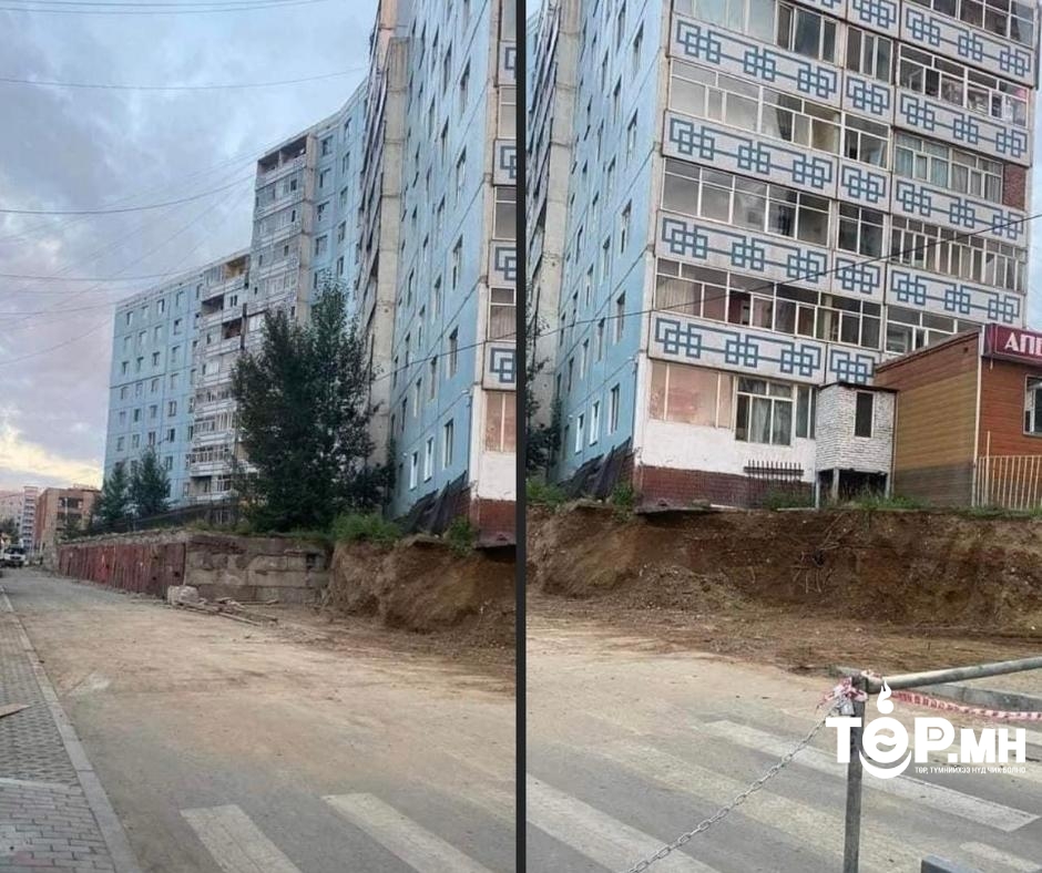 Нурах эрсдэл үүссэн түшиц ханыг засварлаж байна