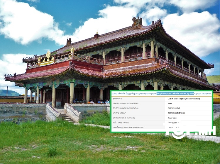 Амарбаясгалант хийдийн Чогчин дуганыг 100 сая төгрөгөөр сэргээн засна